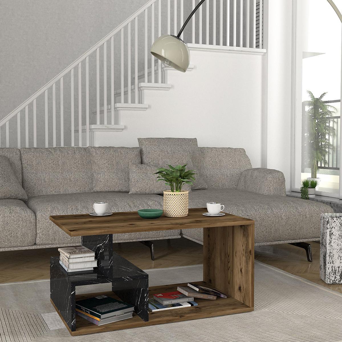 Τραπεζάκι Σαλονιού ArteLibre DRAKE Καρυδί/Μαύρο Μοριοσανίδα/Μελαμίνη 90x54x42cm - Hippiehome.gr