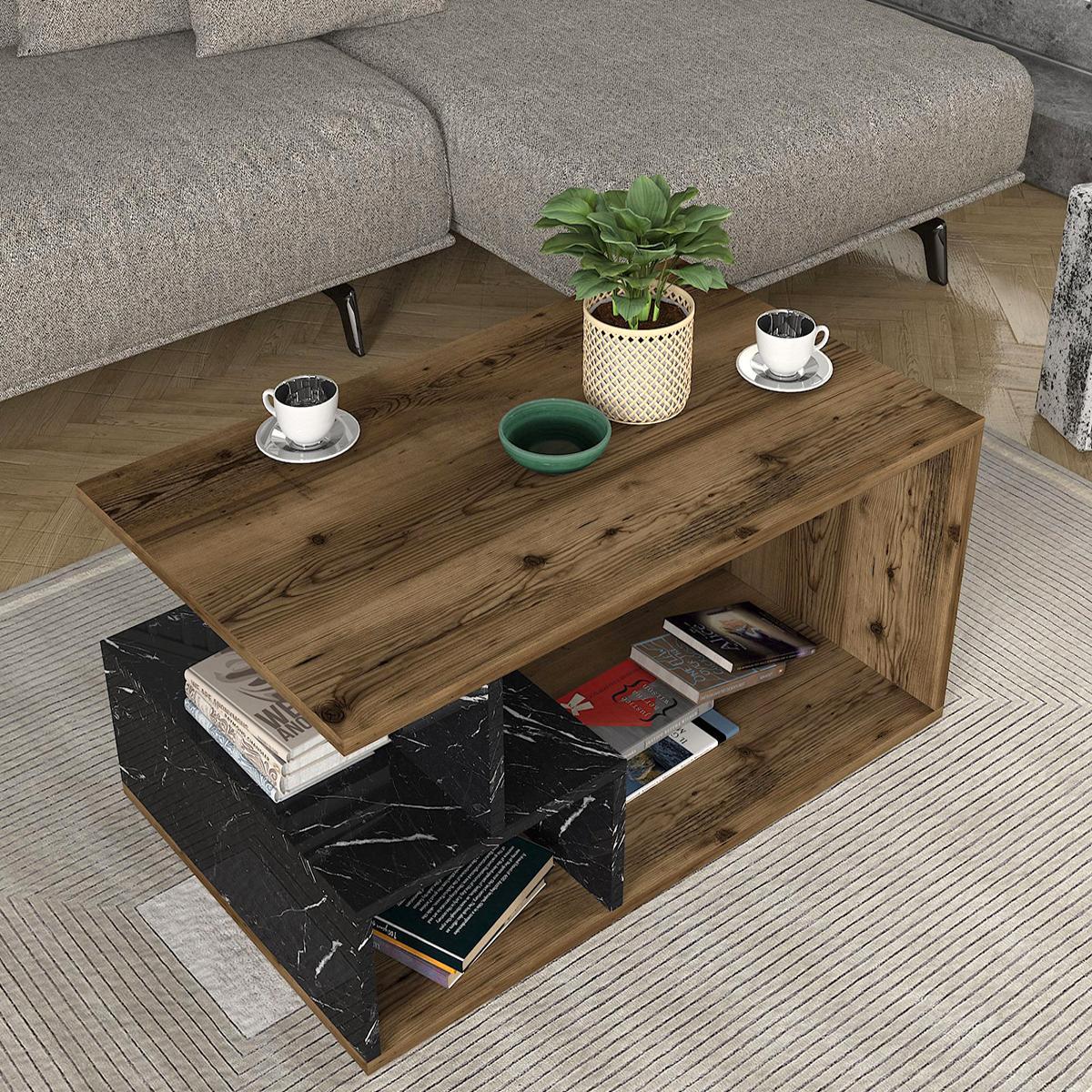 Τραπεζάκι Σαλονιού ArteLibre DRAKE Καρυδί/Μαύρο Μοριοσανίδα/Μελαμίνη 90x54x42cm - Hippiehome.gr