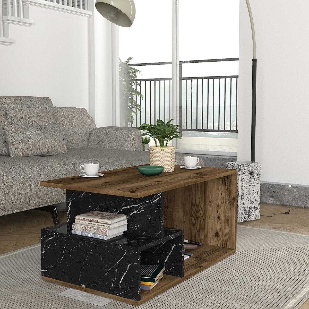 Τραπεζάκι Σαλονιού ArteLibre DRAKE Καρυδί/Μαύρο Μοριοσανίδα/Μελαμίνη 90x54x42cm - Hippiehome.gr