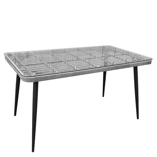 Τραπέζι Κήπου ArteLibre QUITO Γκρι/Μαύρο Μέταλλο/Rattan/Γυαλί 160x90x78cm - Hippiehome.gr