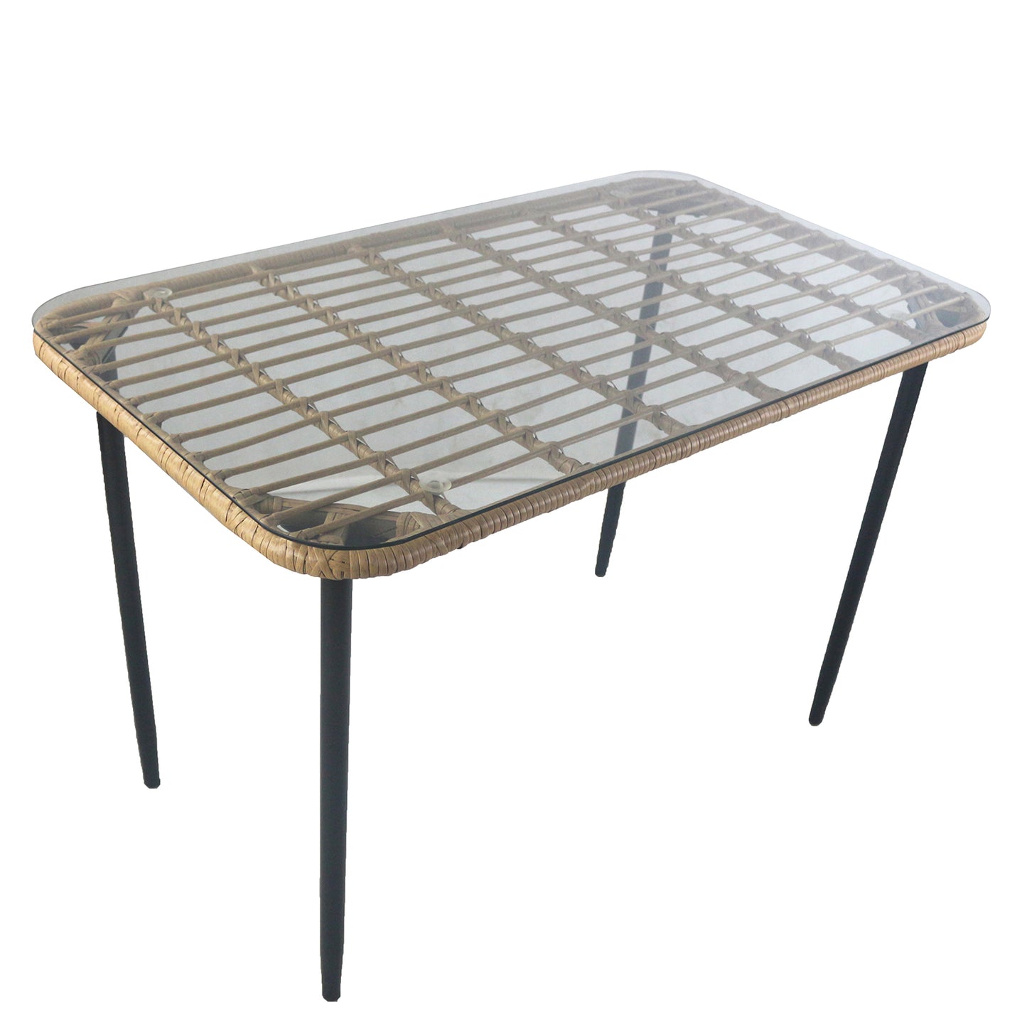 Τραπέζι Κήπου ArteLibre ANNIUS Φυσικό/Μαύρο Μέταλλο/Rattan/Γυαλί 120x70x78cm - Hippiehome.gr