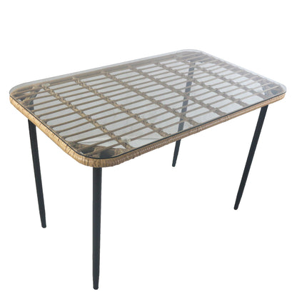 Τραπέζι Κήπου ArteLibre ANNIUS Φυσικό/Μαύρο Μέταλλο/Rattan/Γυαλί 120x70x78cm - Hippiehome.gr