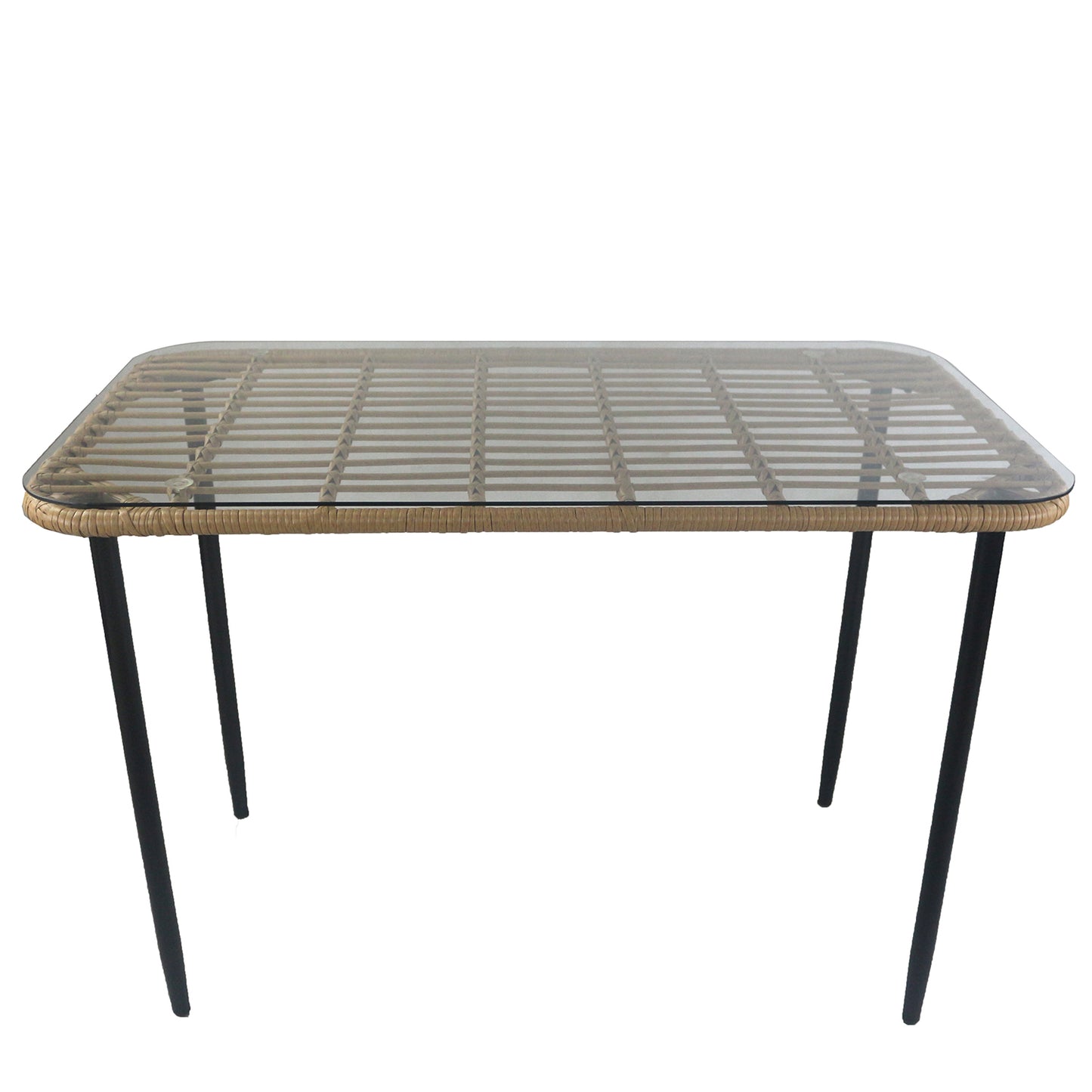 Τραπέζι Κήπου ArteLibre ANNIUS Φυσικό/Μαύρο Μέταλλο/Rattan/Γυαλί 120x70x78cm - Hippiehome.gr