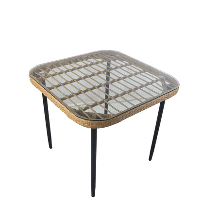 Τραπέζι Κήπου ArteLibre ANTIUS Φυσικό/Μαύρο Μέταλλο/Rattan/Γυαλί 80x80x73cm - Hippiehome.gr