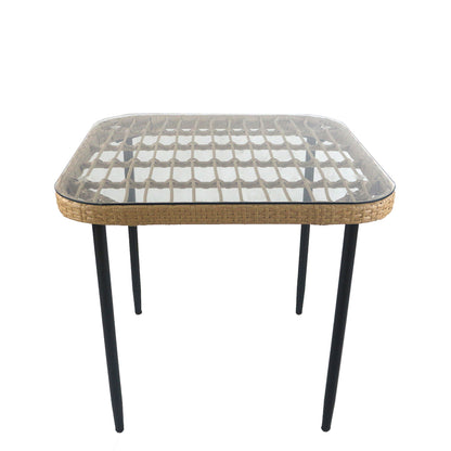 Τραπέζι Κήπου ArteLibre ANTIUS Φυσικό/Μαύρο Μέταλλο/Rattan/Γυαλί 80x80x73cm - Hippiehome.gr