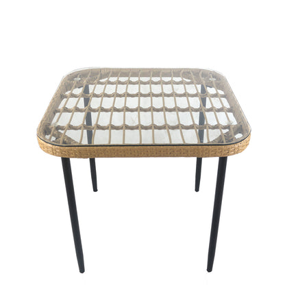 Τραπέζι Κήπου ArteLibre ANTIUS Φυσικό/Μαύρο Μέταλλο/Rattan/Γυαλί 80x80x73cm - Hippiehome.gr