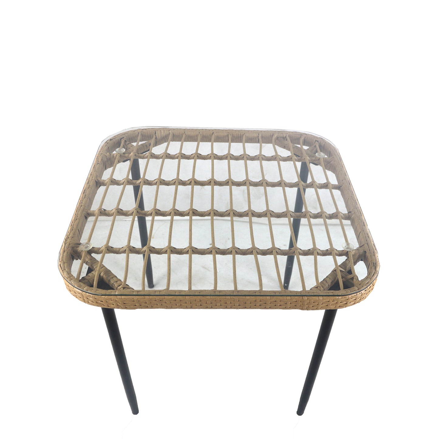 Τραπέζι Κήπου ArteLibre ANTIUS Φυσικό/Μαύρο Μέταλλο/Rattan/Γυαλί 80x80x73cm - Hippiehome.gr