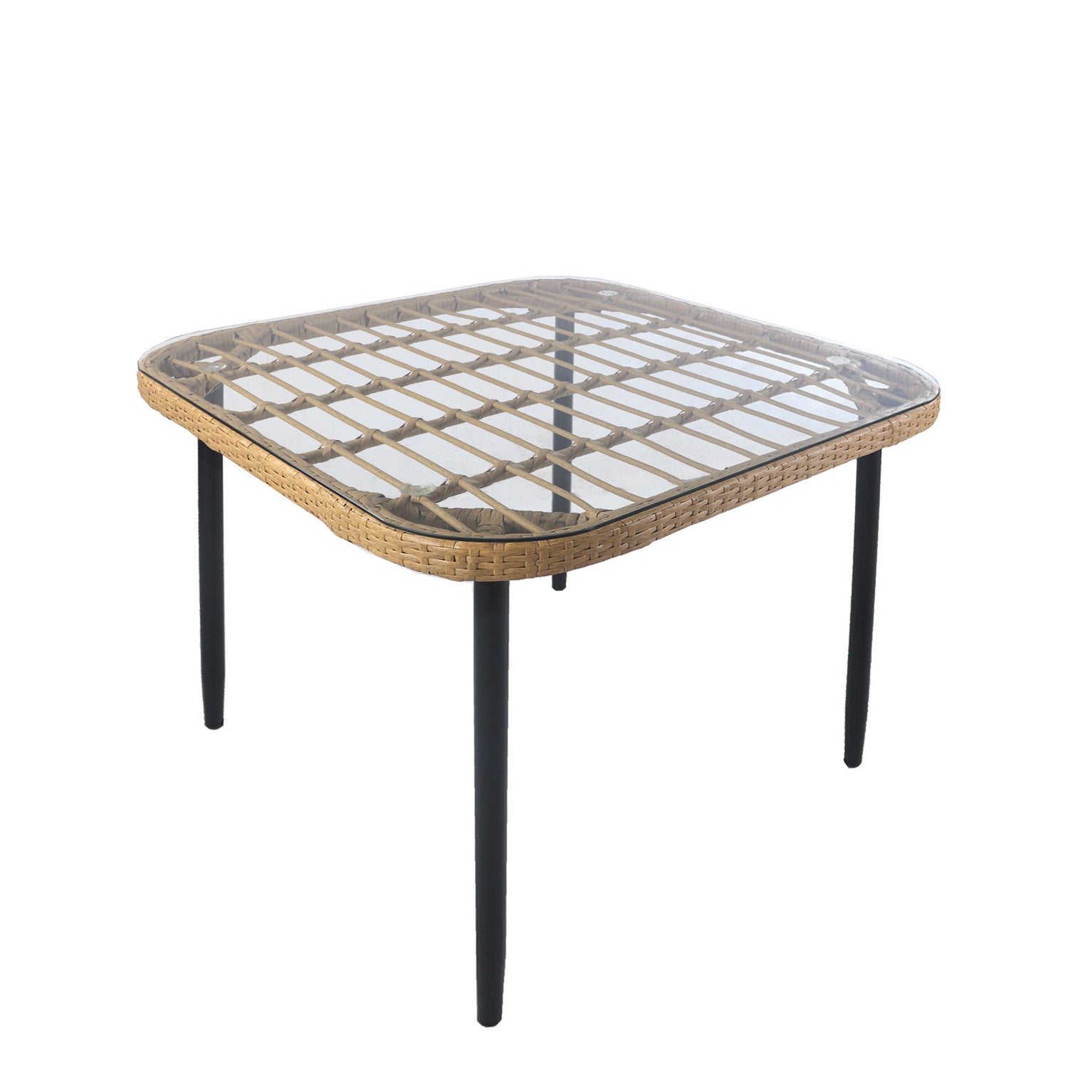 Τραπέζι Κήπου ArteLibre ANTIUS Φυσικό/Μαύρο Μέταλλο/Rattan/Γυαλί 80x80x73cm - Hippiehome.gr