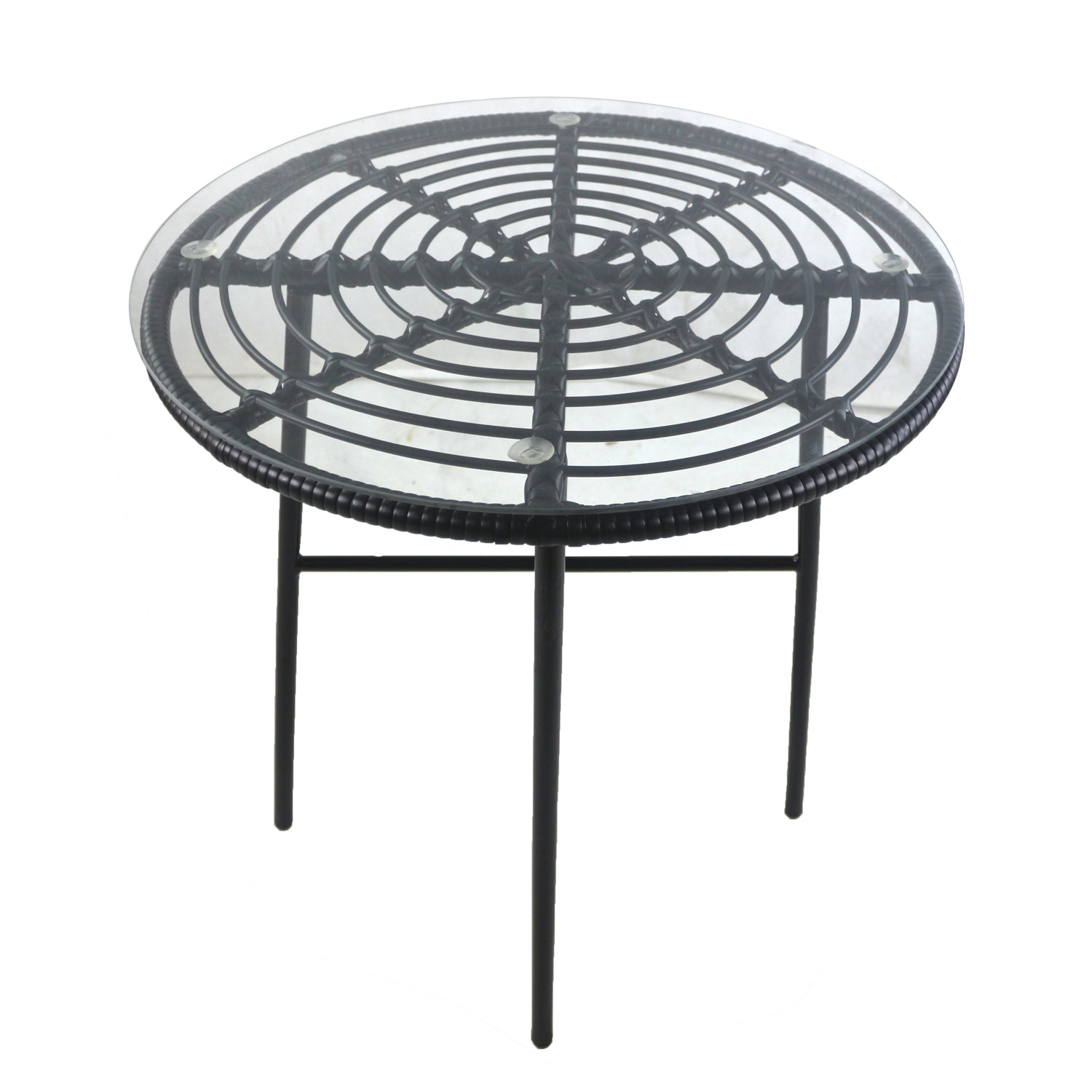 Τραπέζι Κήπου ArteLibre APPIUS Μαύρο Μέταλλο/Rattan/Γυαλί 70x70x74cm - Hippiehome.gr