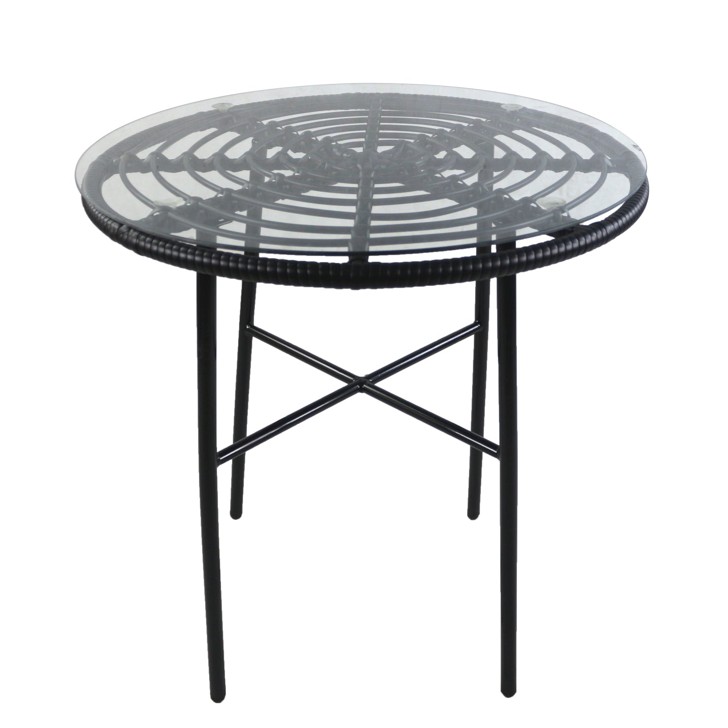 Τραπέζι Κήπου ArteLibre APPIUS Μαύρο Μέταλλο/Rattan/Γυαλί 70x70x74cm - Hippiehome.gr