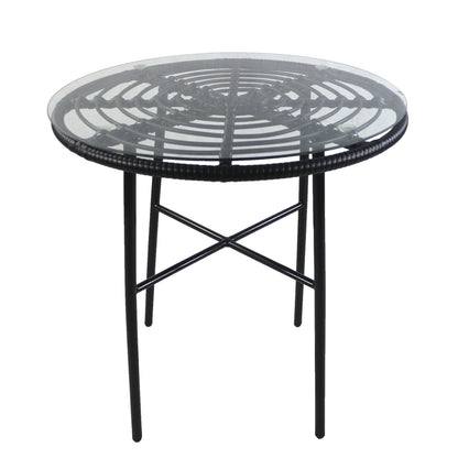 Τραπέζι Κήπου ArteLibre APPIUS Μαύρο Μέταλλο/Rattan/Γυαλί 70x70x74cm - Hippiehome.gr