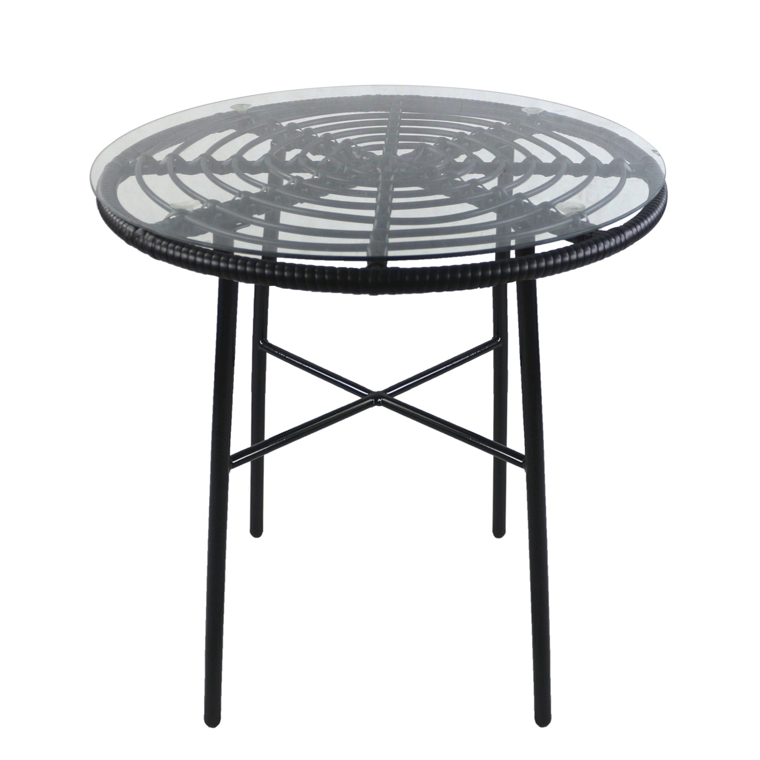 Τραπέζι Κήπου ArteLibre APPIUS Μαύρο Μέταλλο/Rattan/Γυαλί 70x70x74cm - Hippiehome.gr