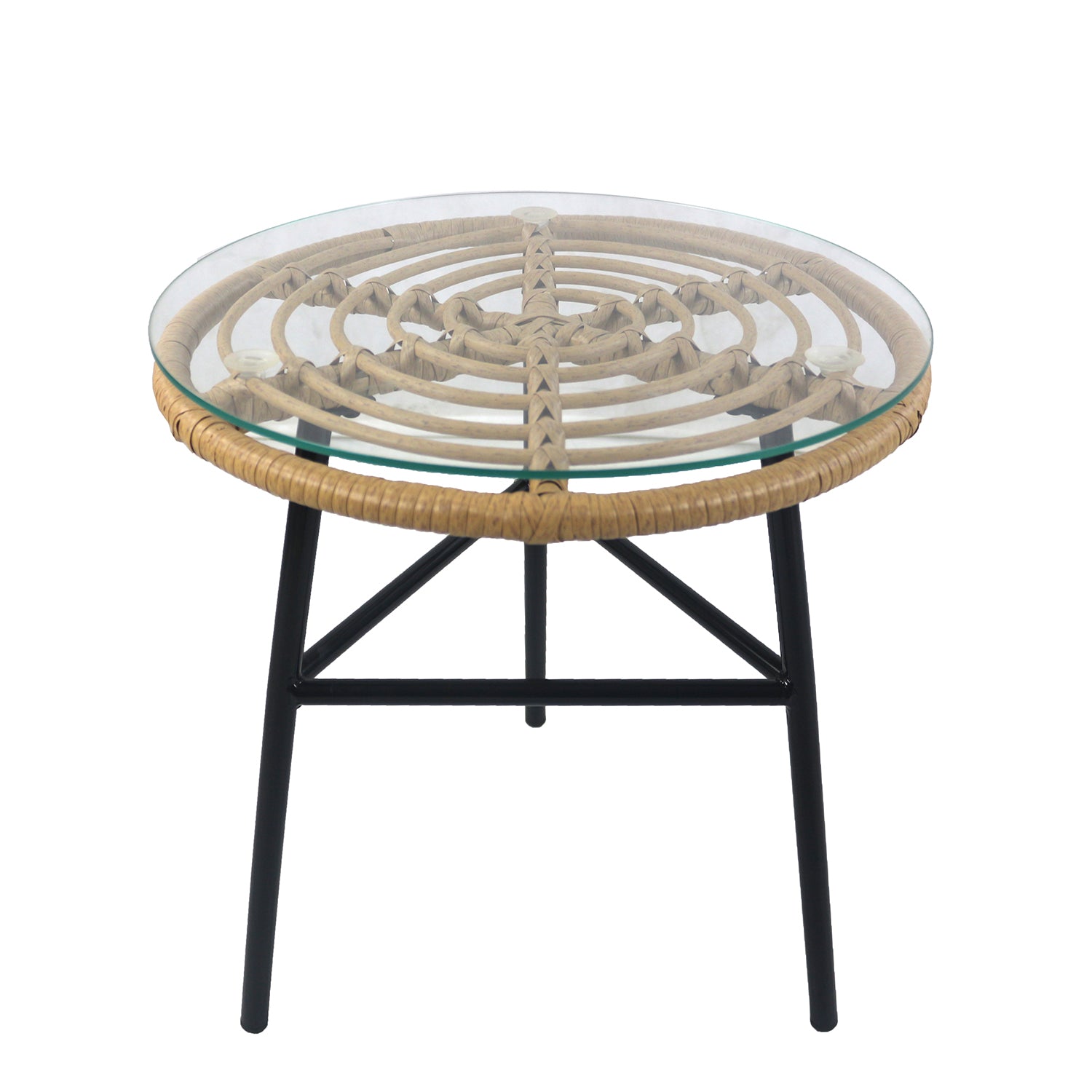 Τραπέζι Κήπου ArteLibre ARELLIUS Φυσικό/Μαύρο Μέταλλο/Rattan/Γυαλί 45x45x46cm - Hippiehome.gr