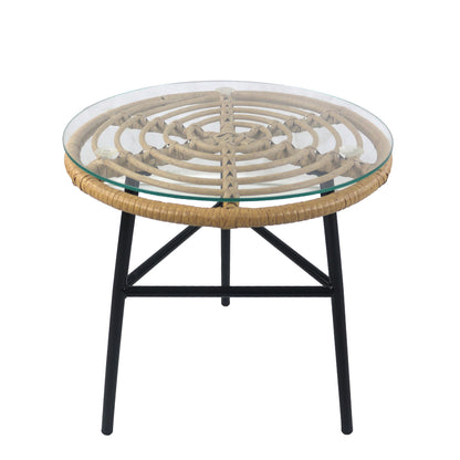 Τραπέζι Κήπου ArteLibre ARELLIUS Φυσικό/Μαύρο Μέταλλο/Rattan/Γυαλί 45x45x46cm - Hippiehome.gr