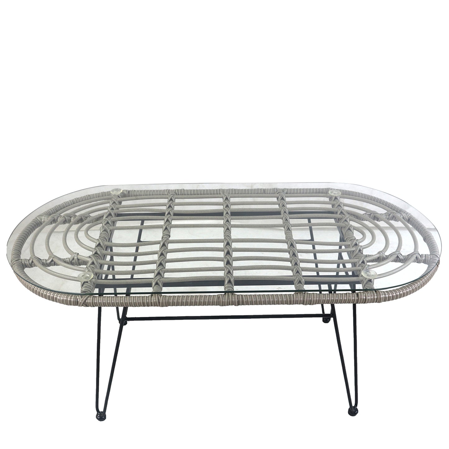 Τραπέζι Κήπου ArteLibre ARRIUS Γκρι/Μαύρο Μέταλλο/Rattan/Γυαλί 100x45x46cm - Hippiehome.gr