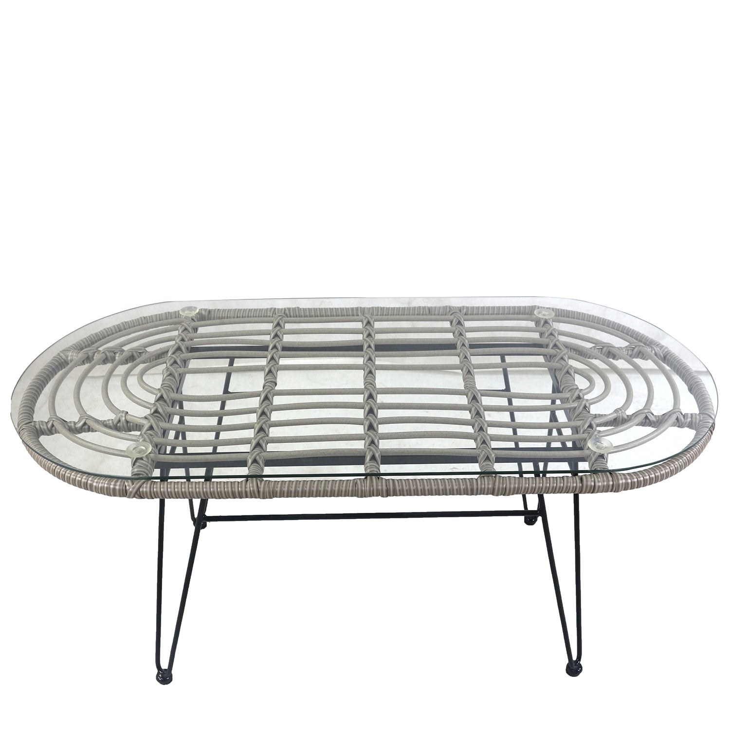 Τραπέζι Κήπου ArteLibre ARRIUS Γκρι/Μαύρο Μέταλλο/Rattan/Γυαλί 100x45x46cm - Hippiehome.gr