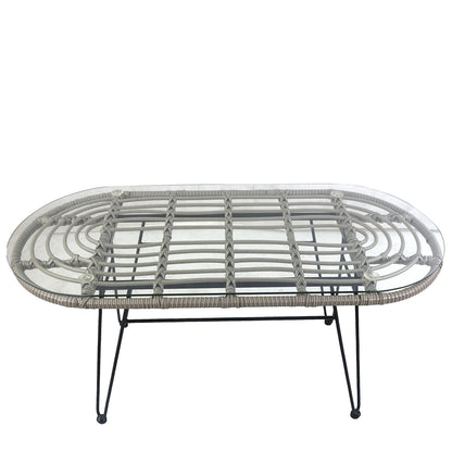 Τραπέζι Κήπου ArteLibre ARRIUS Γκρι/Μαύρο Μέταλλο/Rattan/Γυαλί 100x45x46cm - Hippiehome.gr