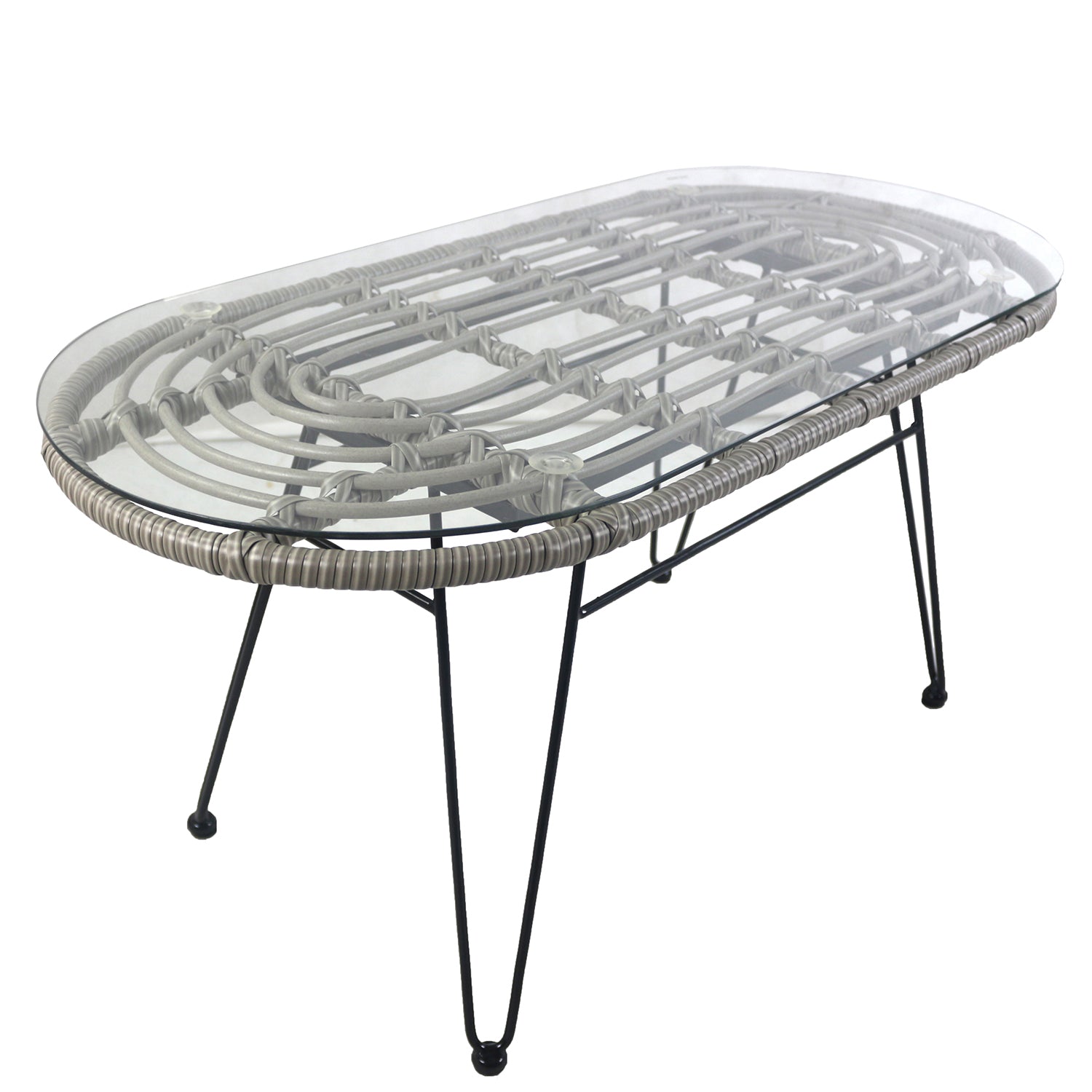 Τραπέζι Κήπου ArteLibre ARRIUS Γκρι/Μαύρο Μέταλλο/Rattan/Γυαλί 100x45x46cm - Hippiehome.gr