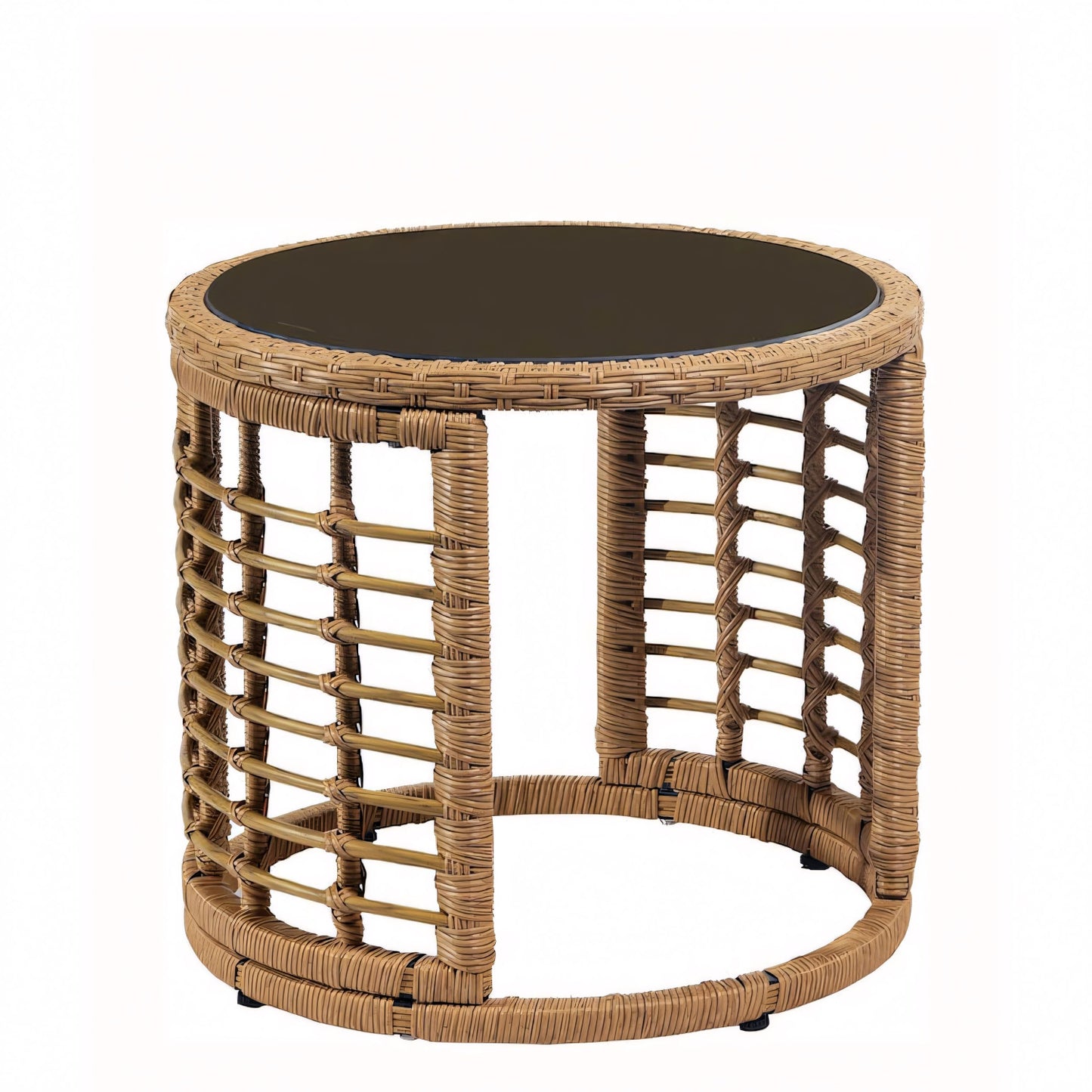 Garden Table ArteLibre AURIUS Natural Rattan/Glass Φ45x40cm