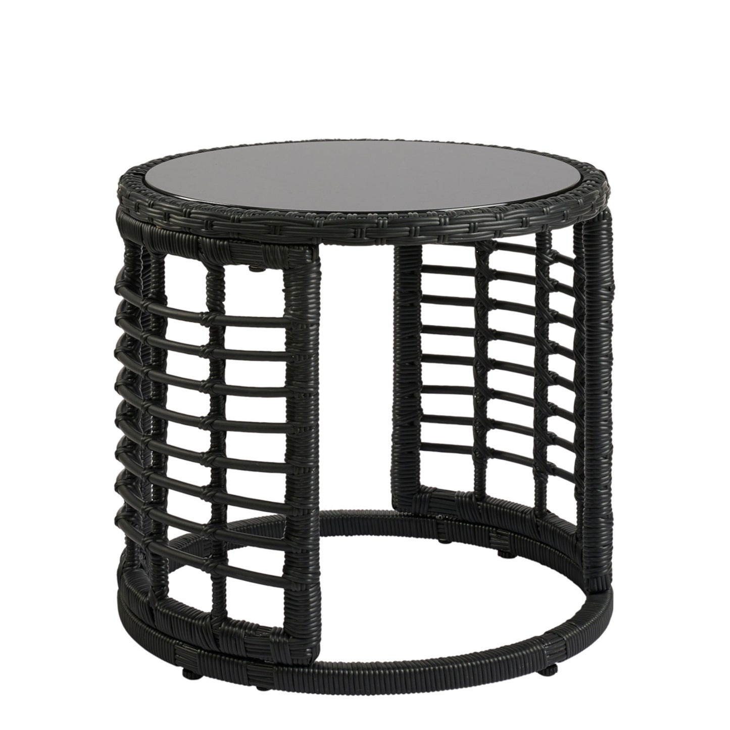 ArteLibre Garden Table AURIUS Black Rattan/Glass Φ45x40cm