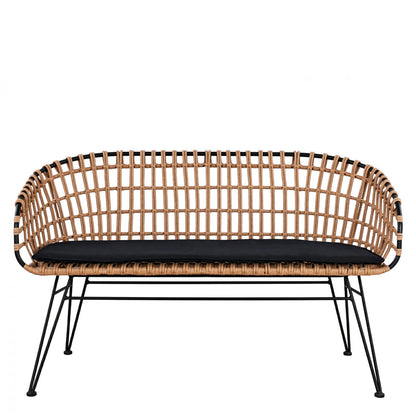 ArteLibre Garden Sofa ARVENIUS Natural/Black Rattan 124x57x77cm