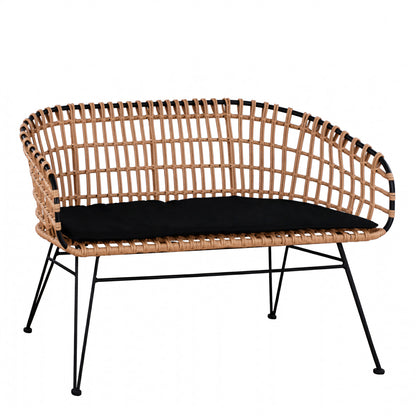 Καναπές Κήπου ArteLibre ARVENIUS Φυσικό/Μαύρο Rattan 124x57x77cm