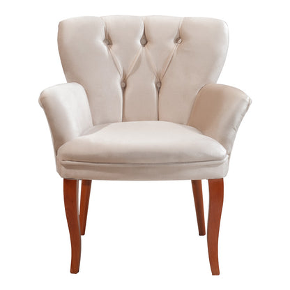 Πολυθρόνα Samara pakoworld βελούδο μπεζ με καρυδί πόδια 54x71x79εκ - Hippiehome.gr