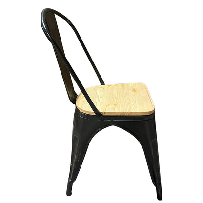 Καρέκλα ArteLibre Βιομηχανικού Τύπου Vintage TOLIKO II Μαύρο Αντικέ/Φυσικό Μέταλλο/Ξύλο 45x53x85cm - Hippiehome.gr