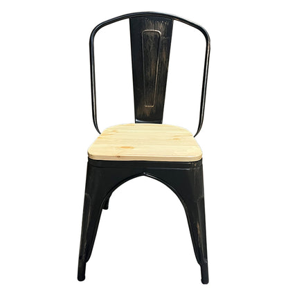 Καρέκλα ArteLibre Βιομηχανικού Τύπου Vintage TOLIKO II Μαύρο Αντικέ/Φυσικό Μέταλλο/Ξύλο 45x53x85cm - Hippiehome.gr