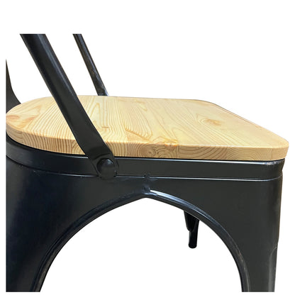 Καρέκλα ArteLibre Βιομηχανικού Τύπου Vintage TOLIKO II Μαύρο Αντικέ/Φυσικό Μέταλλο/Ξύλο 45x53x85cm - Hippiehome.gr