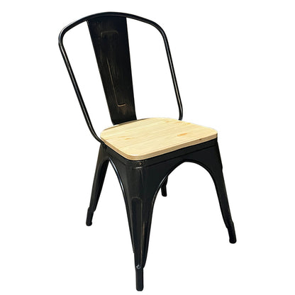 Καρέκλα ArteLibre Βιομηχανικού Τύπου Vintage TOLIKO II Μαύρο Αντικέ/Φυσικό Μέταλλο/Ξύλο 45x53x85cm - Hippiehome.gr
