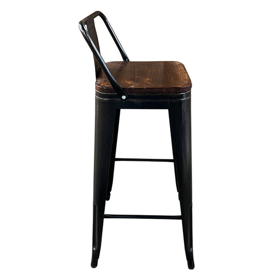 Σκαμπό Bar ArteLibre Βιομηχανικού Τύπου Vintage MOLERO II Μαύρο Αντικέ/Καφέ Μέταλλο/Ξύλο 44x44x94cm - Hippiehome.gr