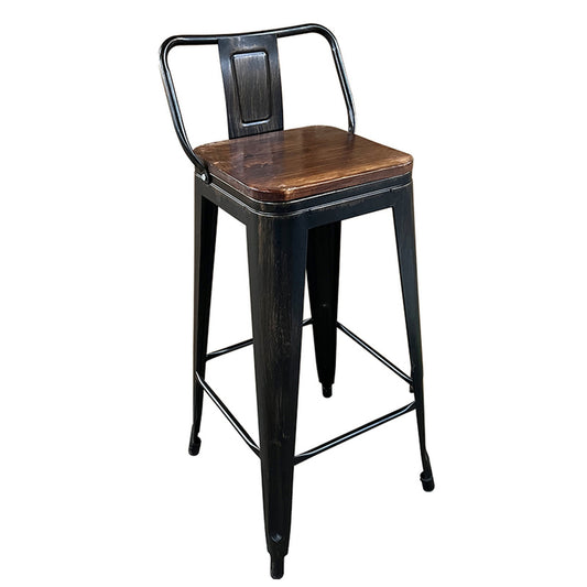 Σκαμπό Bar ArteLibre Βιομηχανικού Τύπου Vintage MOLERO II Μαύρο Αντικέ/Καφέ Μέταλλο/Ξύλο 44x44x94cm - Hippiehome.gr