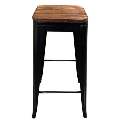 Σκαμπό Bar ArteLibre Βιομηχανικού Τύπου Vintage SILANO II Μαύρο Ματ/Καφέ Μέταλλο/Ξύλο 42x42x76cm - Hippiehome.gr