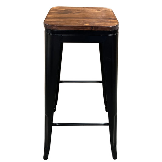 Σκαμπό Bar ArteLibre Βιομηχανικού Τύπου Vintage SILANO II Μαύρο Ματ/Καφέ Μέταλλο/Ξύλο 42x42x76cm - Hippiehome.gr