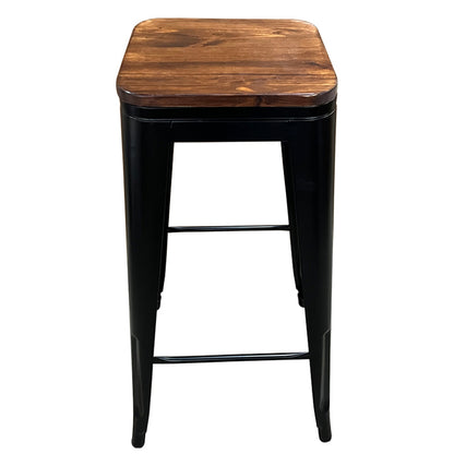 Σκαμπό Bar ArteLibre Βιομηχανικού Τύπου Vintage SILANO II Μαύρο Ματ/Καφέ Μέταλλο/Ξύλο 42x42x76cm - Hippiehome.gr