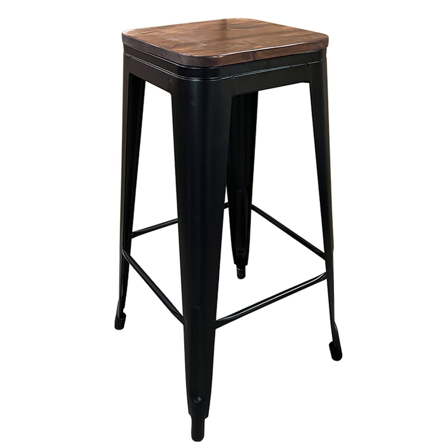 Σκαμπό Bar ArteLibre Βιομηχανικού Τύπου Vintage SILANO II Μαύρο Ματ/Καφέ Μέταλλο/Ξύλο 42x42x76cm - Hippiehome.gr