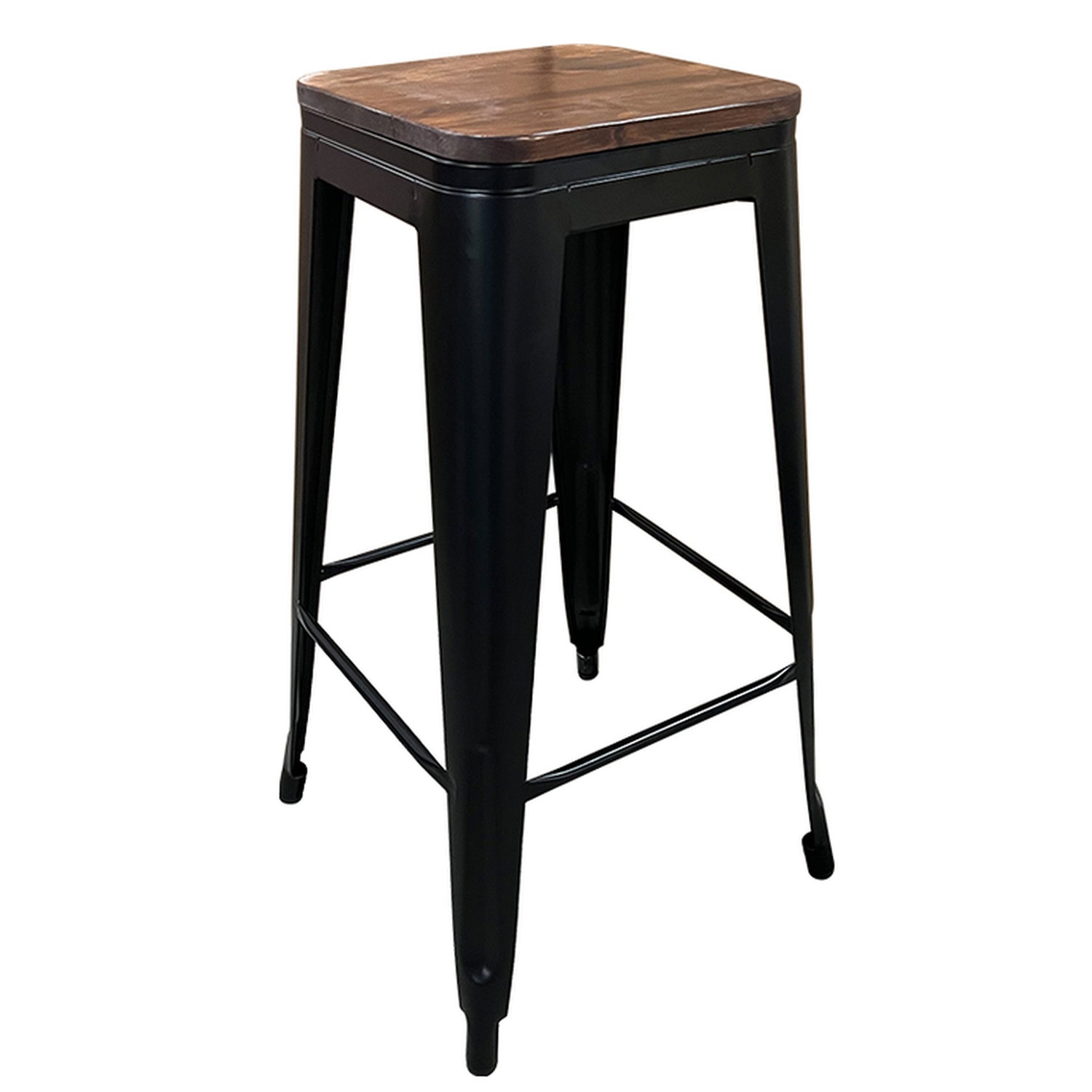 Σκαμπό Bar ArteLibre Βιομηχανικού Τύπου Vintage SILANO II Μαύρο Ματ/Καφέ Μέταλλο/Ξύλο 42x42x76cm - Hippiehome.gr