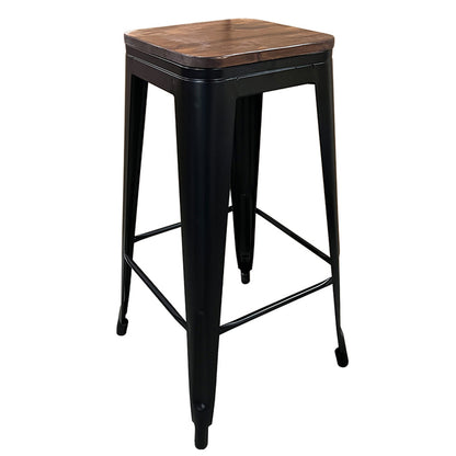 Σκαμπό Bar ArteLibre Βιομηχανικού Τύπου Vintage SILANO II Μαύρο Ματ/Καφέ Μέταλλο/Ξύλο 42x42x76cm - Hippiehome.gr