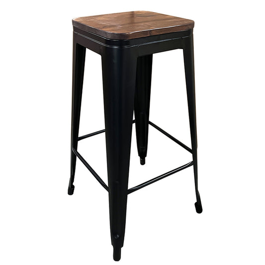 Σκαμπό Bar ArteLibre Βιομηχανικού Τύπου Vintage SILANO II Μαύρο Ματ/Καφέ Μέταλλο/Ξύλο 42x42x76cm - Hippiehome.gr