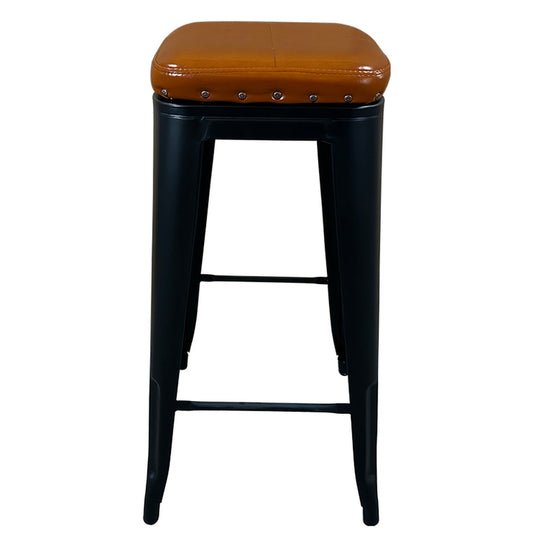 Σκαμπό Bar ArteLibre Βιομηχανικού Τύπου Vintage SILANO III Μαύρο Ματ/Καφέ Μέταλλο/PU 43x43x78cm - Hippiehome.gr