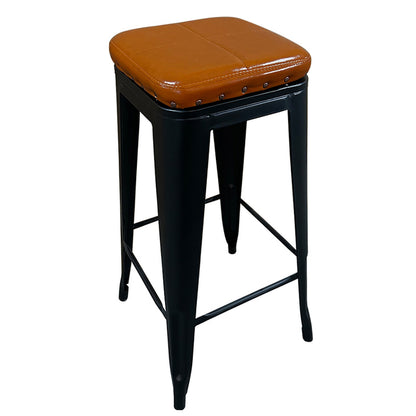 Σκαμπό Bar ArteLibre Βιομηχανικού Τύπου Vintage SILANO III Μαύρο Ματ/Καφέ Μέταλλο/PU 43x43x78cm - Hippiehome.gr