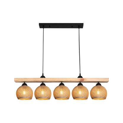 Φωτιστικό οροφής πεντάφωτο Salote pakoworld Ε27 σε καφέ-φυσική απόχρωση 100x18x24εκ - Hippiehome.gr