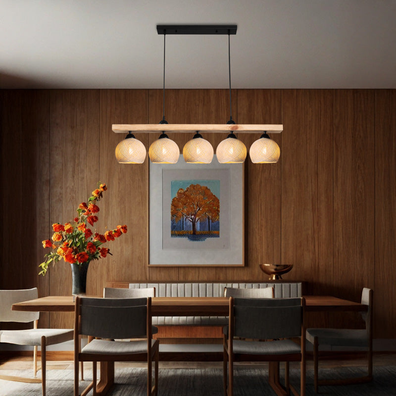 Φωτιστικό οροφής πεντάφωτο Salote pakoworld Ε27 σε καφέ-κρέμα απόχρωση 100x18x24εκ - Hippiehome.gr