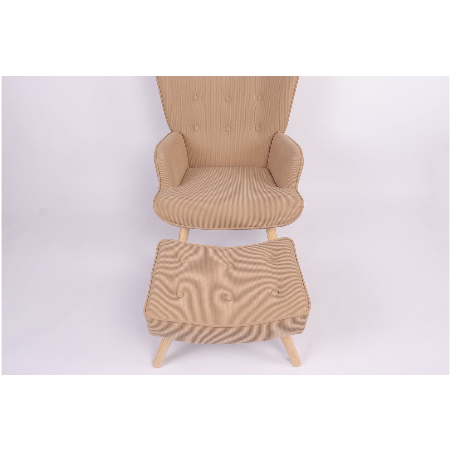 Πολυθρόνα Μπερζέρα Με Υποπόδιο ArteLibre ANIDORI Ανοιχτό Καφέ Ύφασμα/Ξύλο 73x69x96cm - Hippiehome.gr