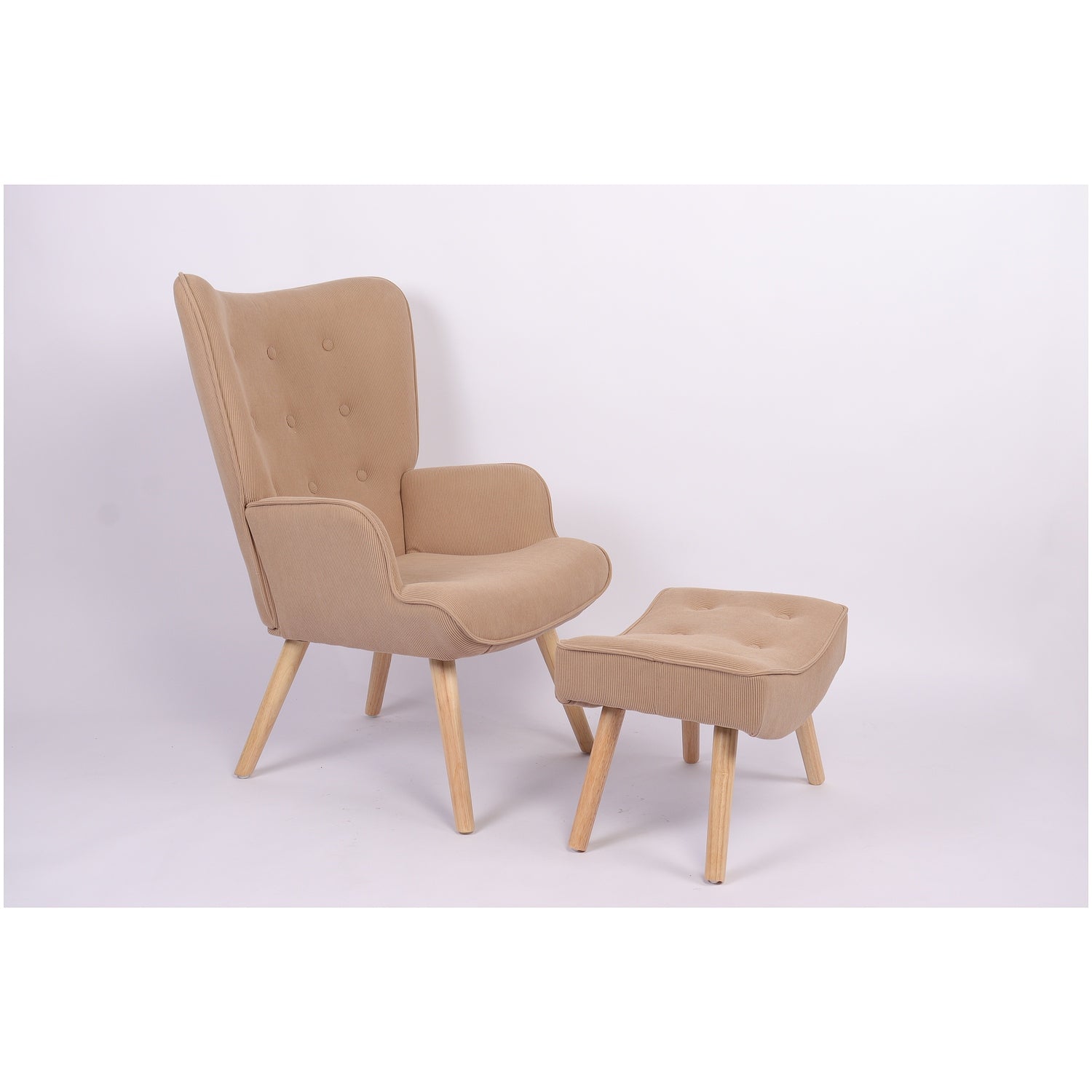 Πολυθρόνα Μπερζέρα Με Υποπόδιο ArteLibre ANIDORI Ανοιχτό Καφέ Ύφασμα/Ξύλο 73x69x96cm - Hippiehome.gr