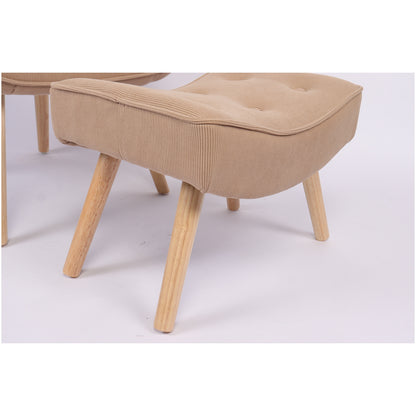 Πολυθρόνα Μπερζέρα Με Υποπόδιο ArteLibre ANIDORI Ανοιχτό Καφέ Ύφασμα/Ξύλο 73x69x96cm - Hippiehome.gr