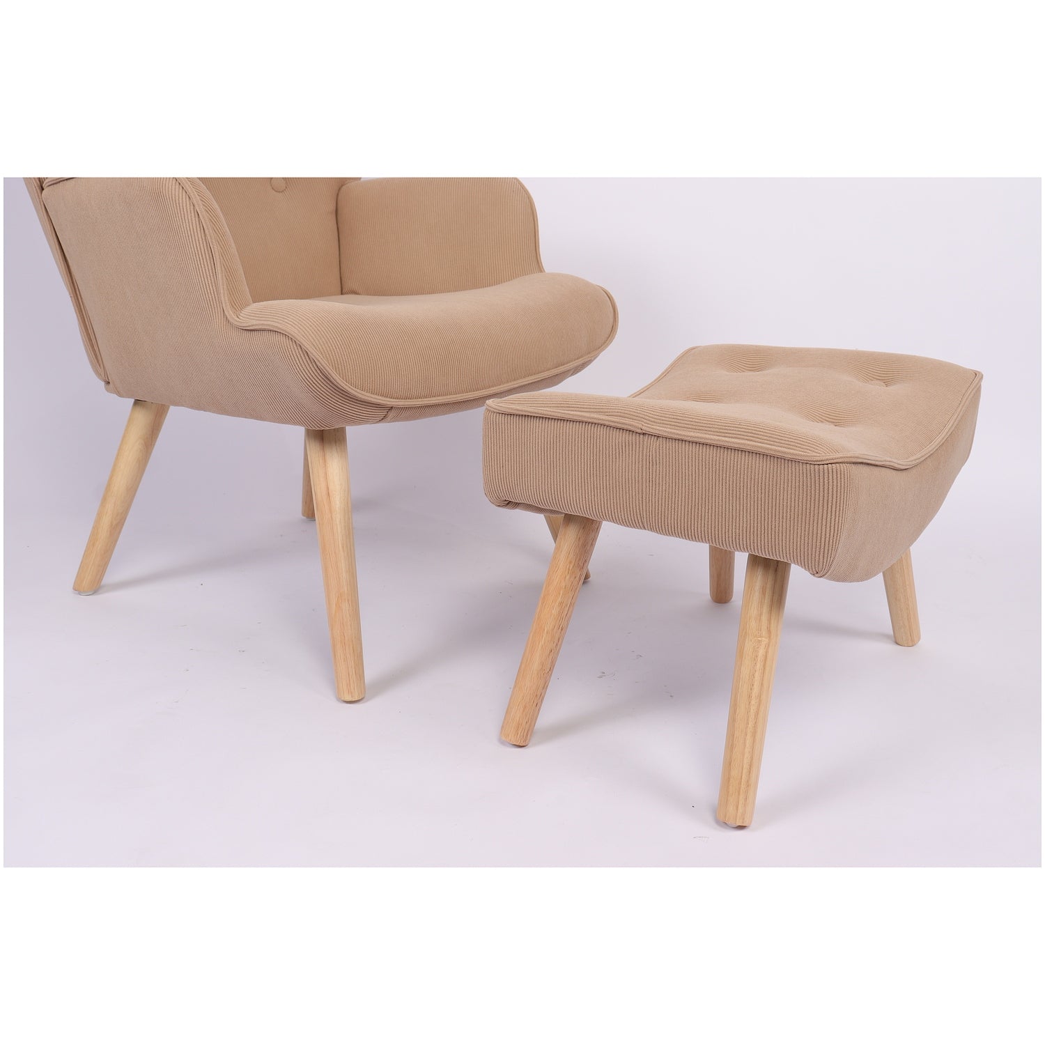 Πολυθρόνα Μπερζέρα Με Υποπόδιο ArteLibre ANIDORI Ανοιχτό Καφέ Ύφασμα/Ξύλο 73x69x96cm - Hippiehome.gr