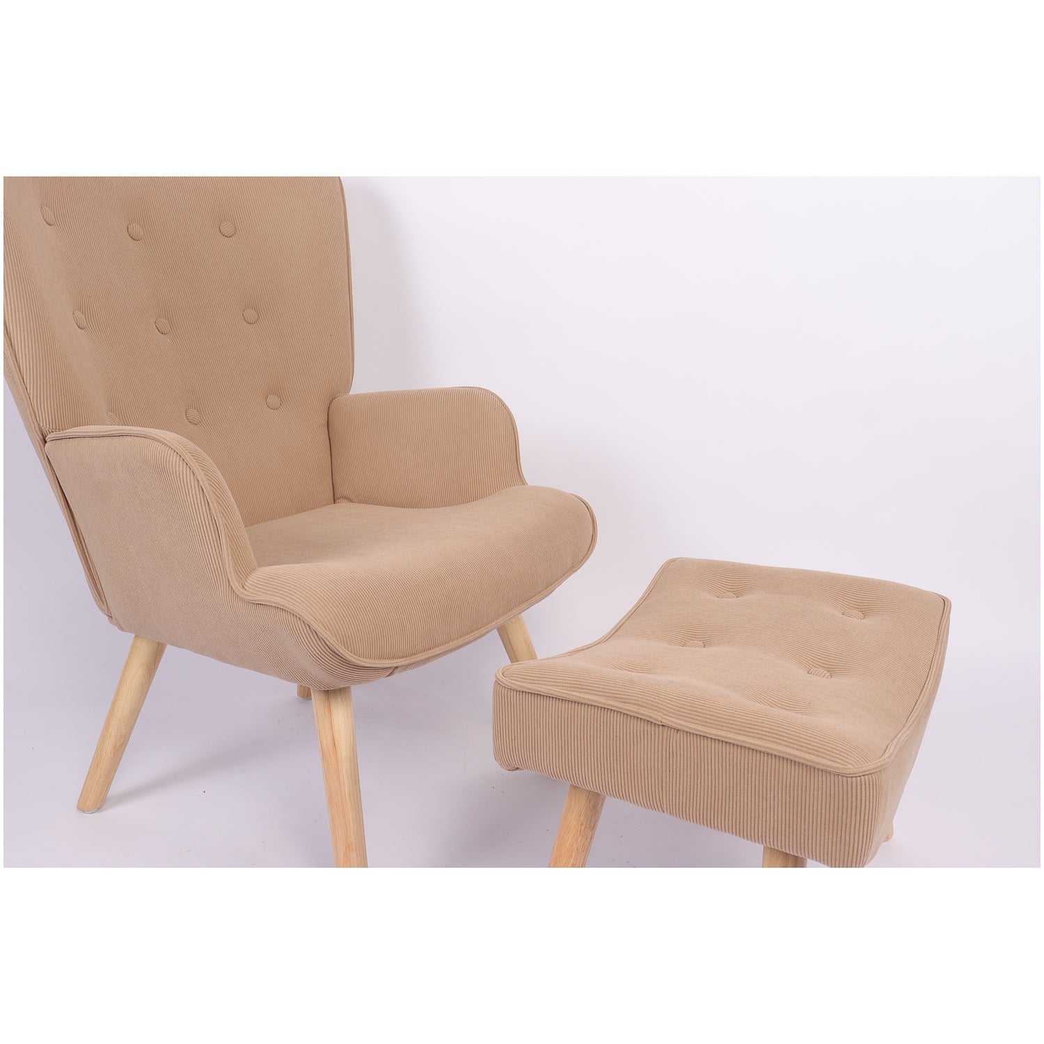 Πολυθρόνα Μπερζέρα Με Υποπόδιο ArteLibre ANIDORI Ανοιχτό Καφέ Ύφασμα/Ξύλο 73x69x96cm - Hippiehome.gr