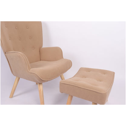Πολυθρόνα Μπερζέρα Με Υποπόδιο ArteLibre ANIDORI Ανοιχτό Καφέ Ύφασμα/Ξύλο 73x69x96cm - Hippiehome.gr